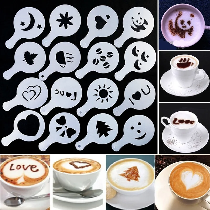 

Creative Kitchen Accessories 16pc Fancy Coffee Printing Template Kitchen Tools Kitchenware Coffee Spray Template Kitchen Gadgets