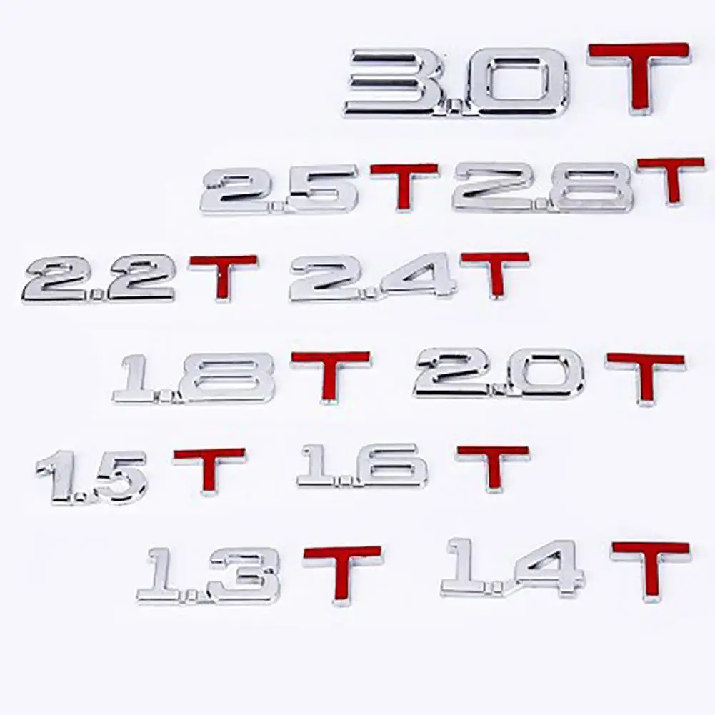 

3D Metal 1.6 1.8 2.0 3.0 T Logo Emblem Badge Car Styling Stickers Decals Decor Metal cars are labeled with displacement Sticker