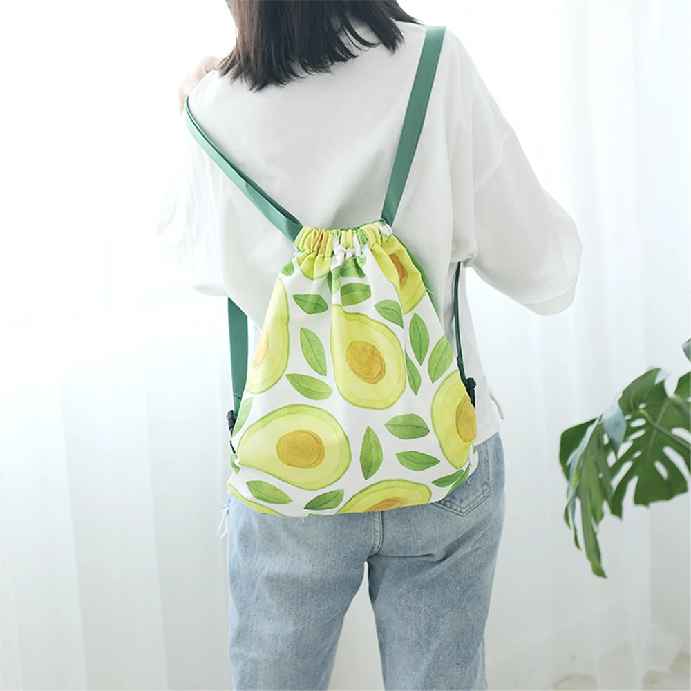 

Fruit Teenager Girl Drawstring Backpack Summer Female Fruit Print Canvas Travel Backpack Teenager Drawstring Mochila Feminina