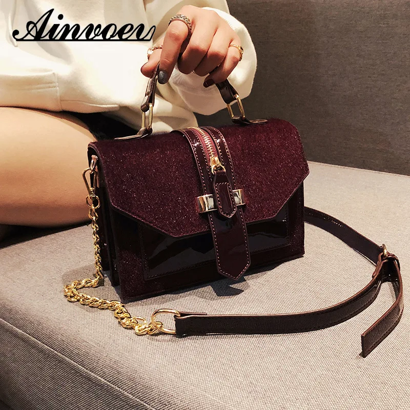 Ainvoev женские сумки через плечо однотонные черные и бордовые с цепочкой Модные