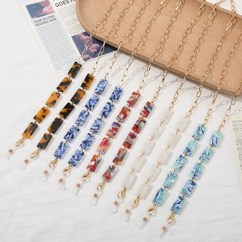 

European and American Fashion Acrylic Glasses Chain Mask Hanging Leopard Print Two-color Chains Outdoor Glasses Lanyard