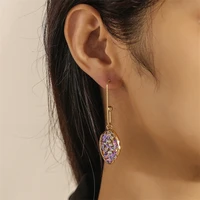 wesparking emo long drop purple gravel sequins geometric clips stud earrings for women 2022 year trend free shipping jewelry