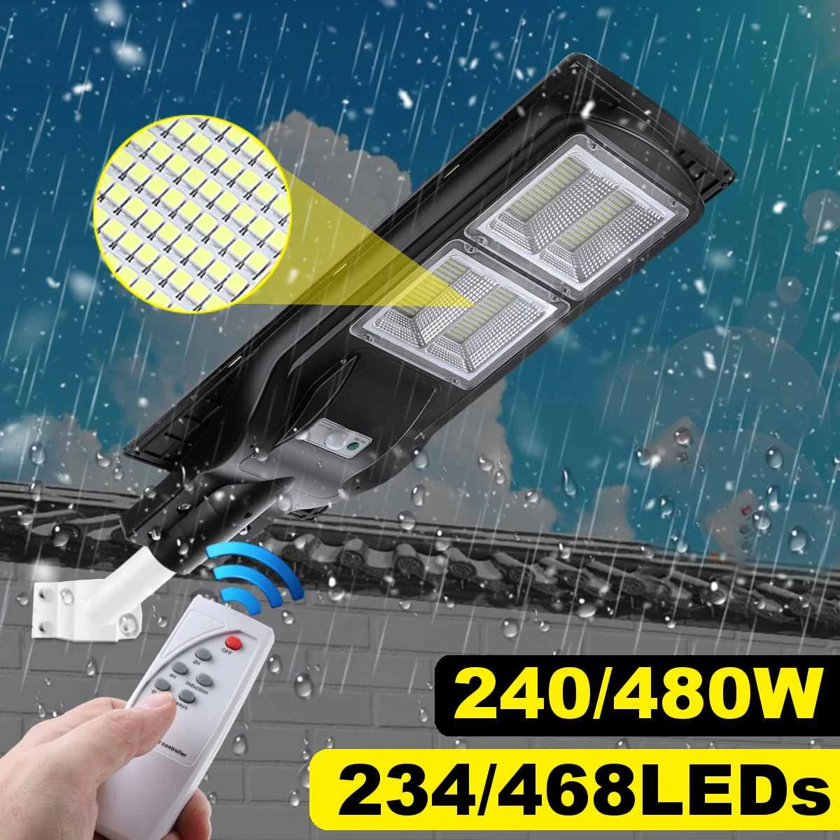 

240W 480W светодиодный Водонепроницаемый солнечный светильник движения PIR Сенсор дистанционного Управление садовый светильник Открытый блок ...