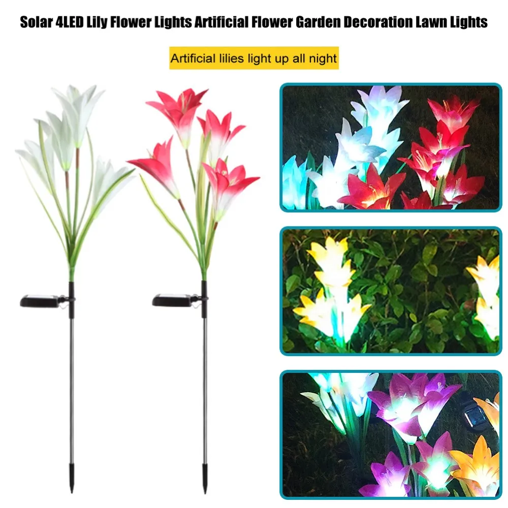 

2pcs Solar Lights Set LED Lily Garden Landscape Lamp Waterproof Pathway Decoration Patio Yard Lawn Lantern Outdoor Indoor