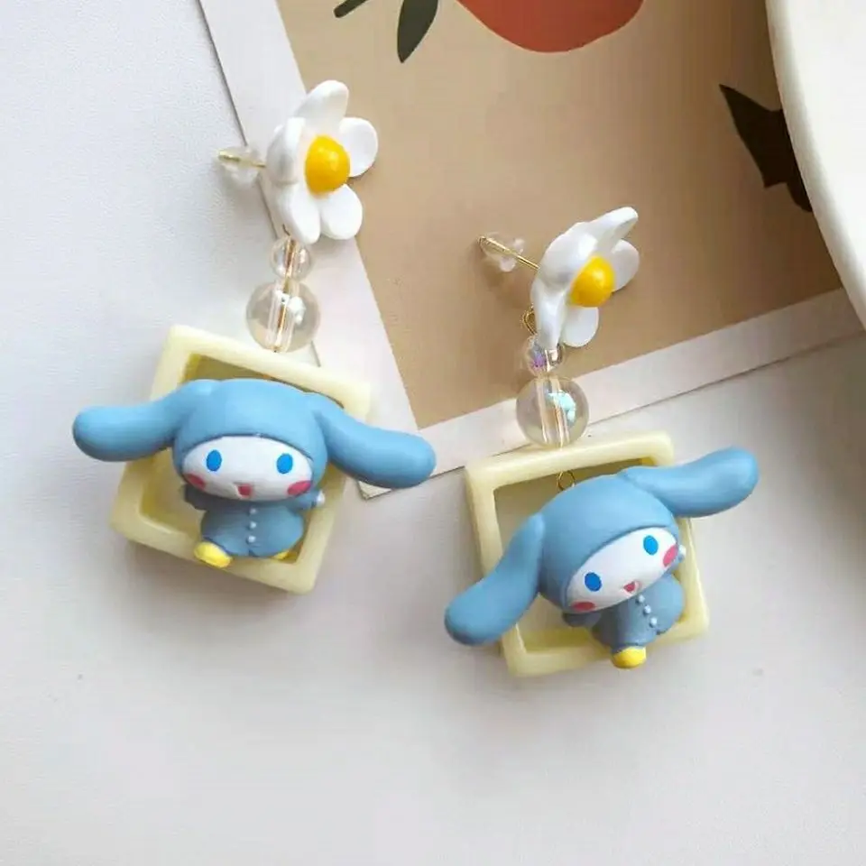 

Cartoon Laurel Dog Hand-made Earrings Cute Girl Laurel Dog Earrings Flower Hit Color Without Pierced Earrings Can Be Worn