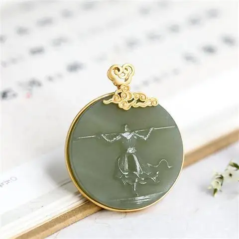 

Gilding Gray Jade the Return of the Great Sage of Qi Tian Sun Wukong Jade Pendant Pendant Cheongsam Song Hanfu Necklace L