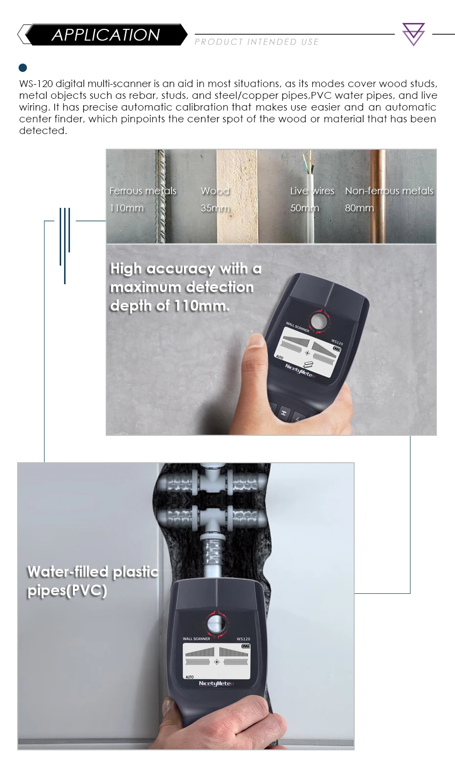 NicetyMeter WS120 3 в 1 металлоискатель найти настенный сканер деревянный кабель Электрический провод Стад искатель с светодиодный звуковой сигнализацией