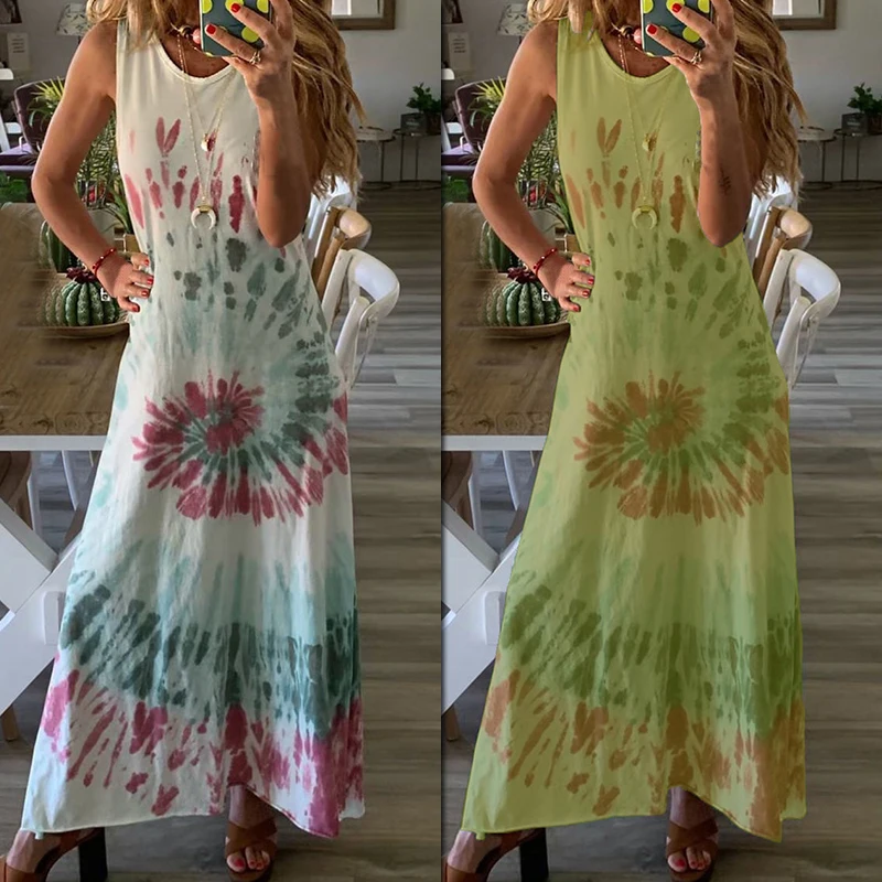 

1 шт.; Лидер продаж; 2021 на открытом воздухе летнее Новое модное платье без рукавов с круглым вырезом полиэстер платье-жилет с принтом Пляжная ...