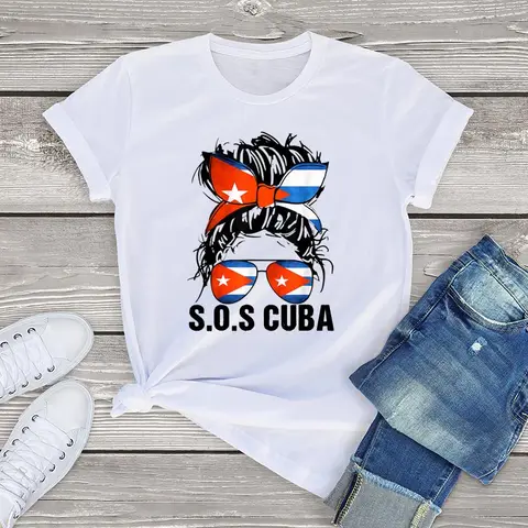 Забавная футболка с флагом Кубы для девочек, хлопковые футболки с грязными волосами, женские футболки с рисунком, Kawaii, блузки с короткими рукавами, унисекс, топы Harajuku