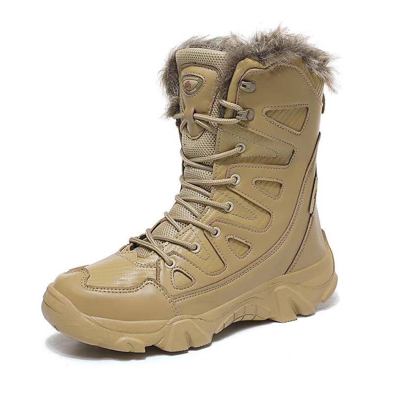 Men Brand Winter Military Boots High-top Warm Plush Snow Boots Outdoor Non-slip Hiking Boots Combat Desert Men's Boots Sneakers