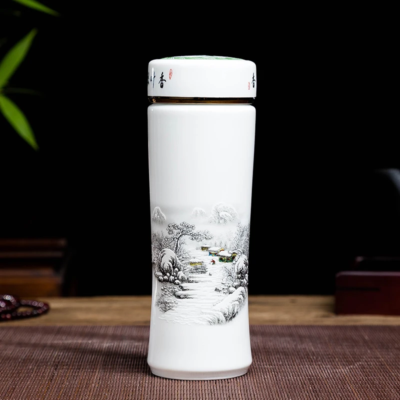 Керамическая чашка-термос Jingdezhen кружка с крышкой сине-белая фарфоровая чашка для