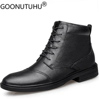 2021 new spring mens ankle boots casual genuine leather shoes male winter add plush warm army boot man shoe snow boots for men