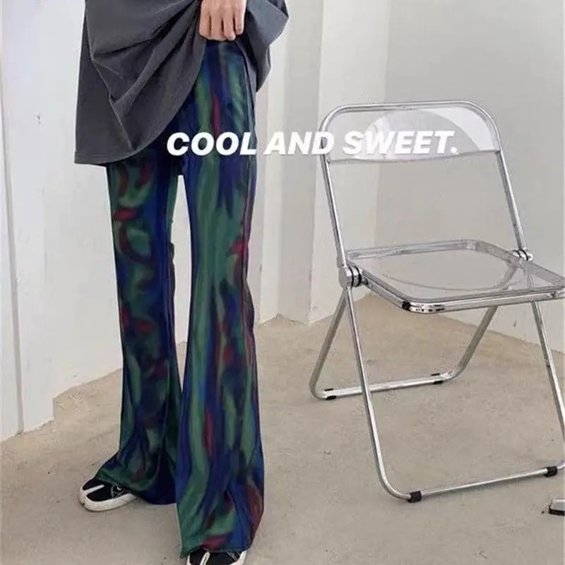 

HOUZHOU Y2k Flare Pants Harajuku Tie Dye High Waist Baggy Straight Trouser Summer Streetwear Women 90s Aesthetic Korean Fashion