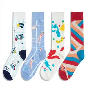 Модные мужские и женские осенне зимние носки Harajuku красочные счастливые Смешные