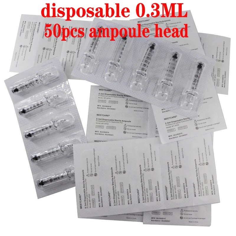 0.3ML 50pcs head Гиалуроновая шприц-ручка гиалуроновой пистолет распылитель гиалуроновая ручка удаление морщин шприц для воды игла бесплатно инъекции бесneedless - Номер модели: 0.3ML 50pcs head