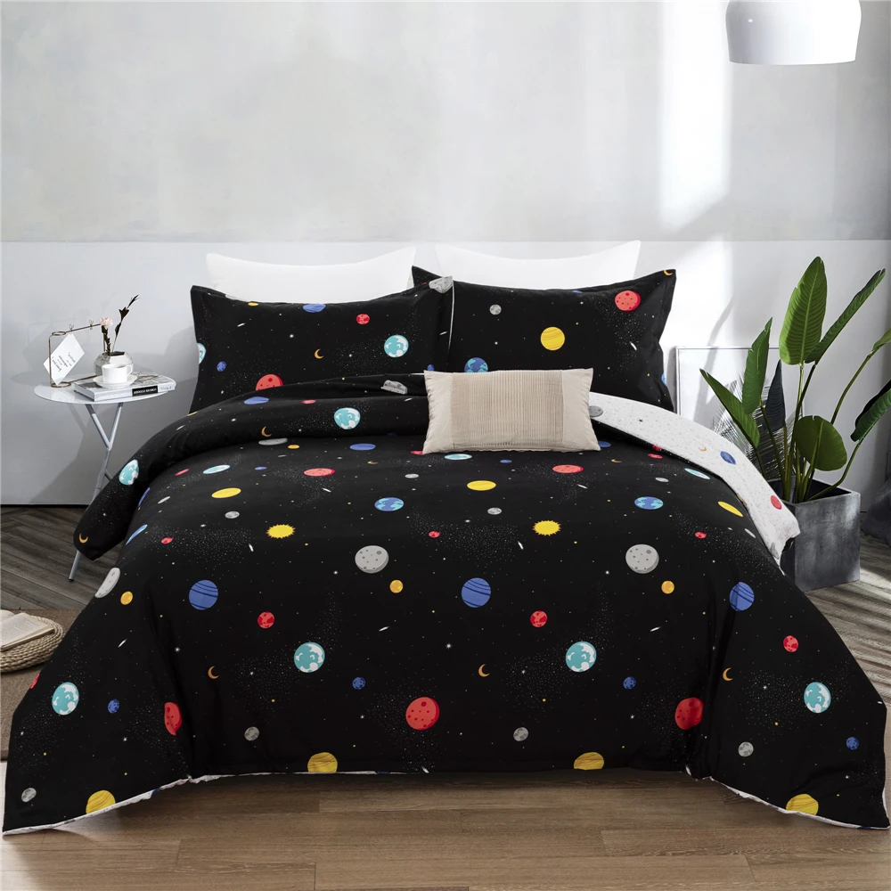 

Planets Pattern Boys Bed Linen Set Reactive Printed Bed Duvet Cover Set Quilt Cover Pillowcase US UK Size Adults Bedding Set