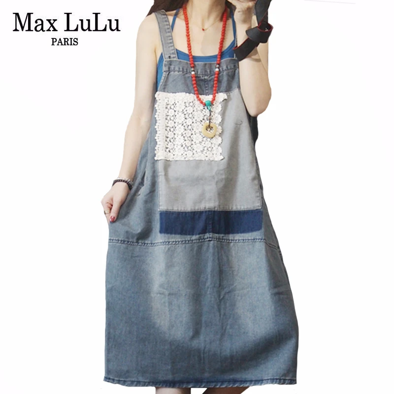 Женское винтажное джинсовое платье Max LuLu Повседневное без рукавов в Корейском