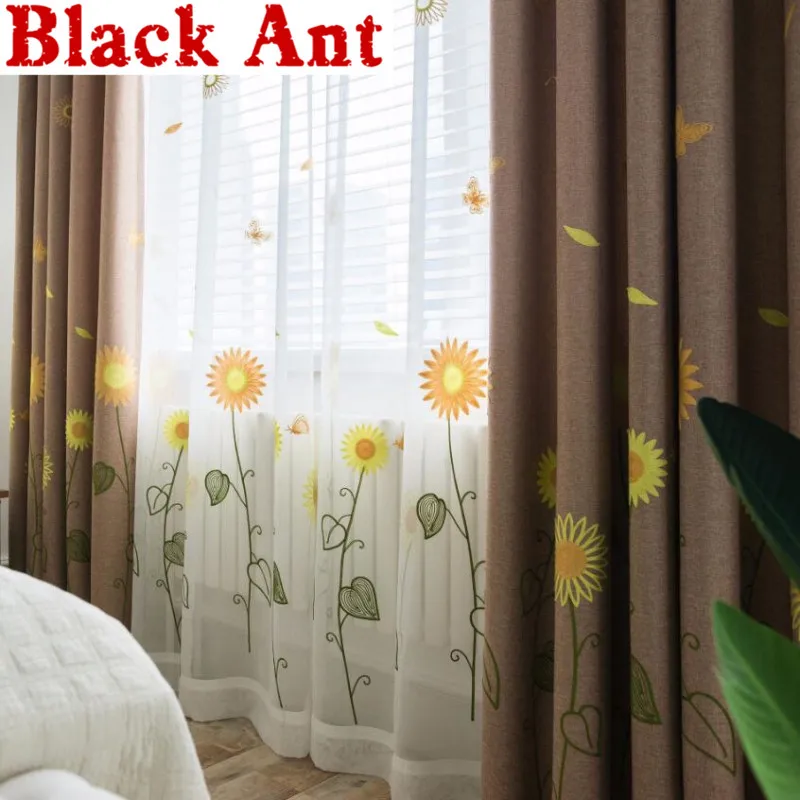 Шторы с подсолнухами и бабочками современные тюлевые шторы для гостиной детской