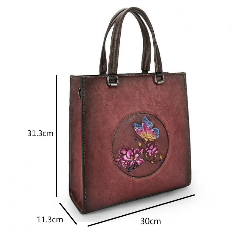

Bestform Handmade Genuine Leather Casual Tote 2021 New Luxury Handbag Cowhide Women Bag Vintage Embossing Shoulder Bags