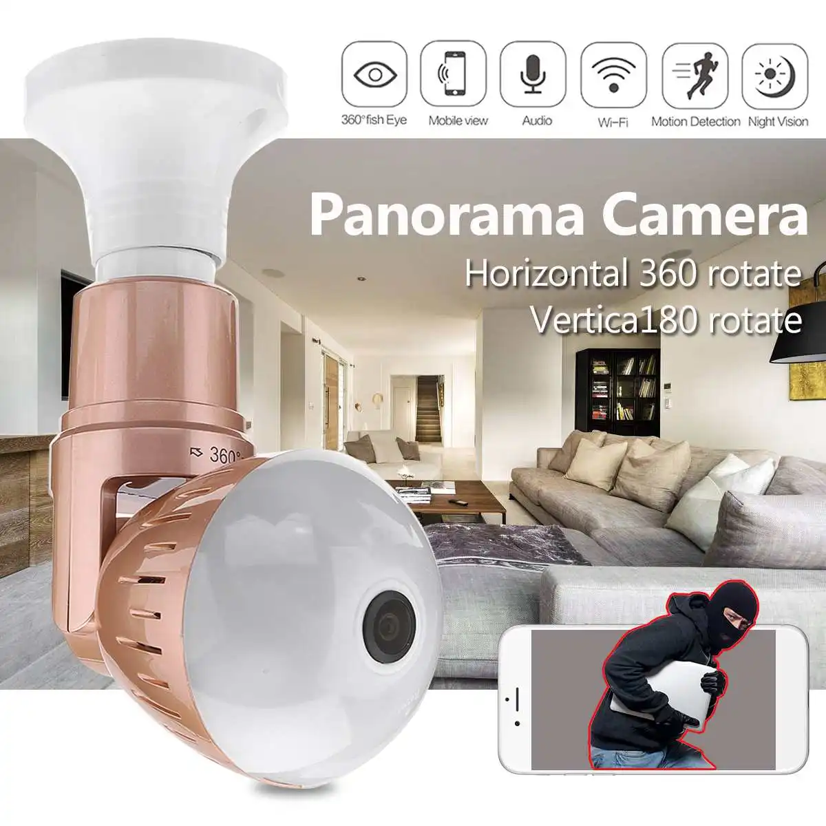 360 градусов панорамная вращающаяся камера с лампочками, беспроводной Wi-Fi, индукционный монитор в реальном времени, инфракрасное ночное видение, защита для дома