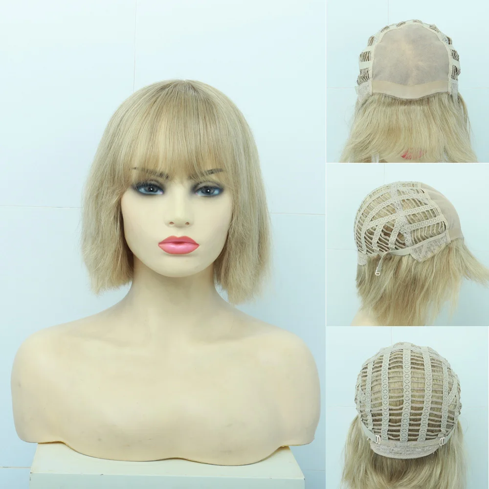 Европейский стиль человеческие волосы на шнуровке виргинские короткий парик