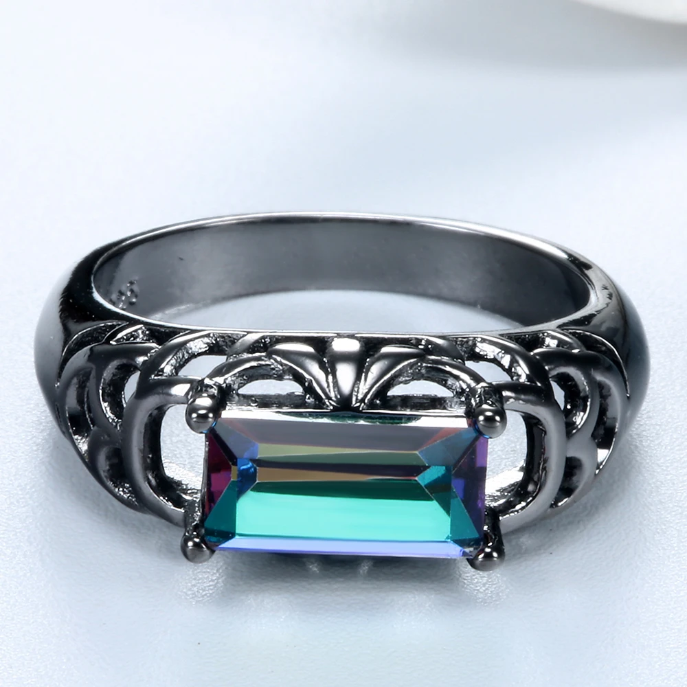 Hainon Elegant Hot Sale Promise Black Gold Color Rings Lady Colorful Fashion Jewelry Crystal Luxury Engagement Ring for women | Украшения и