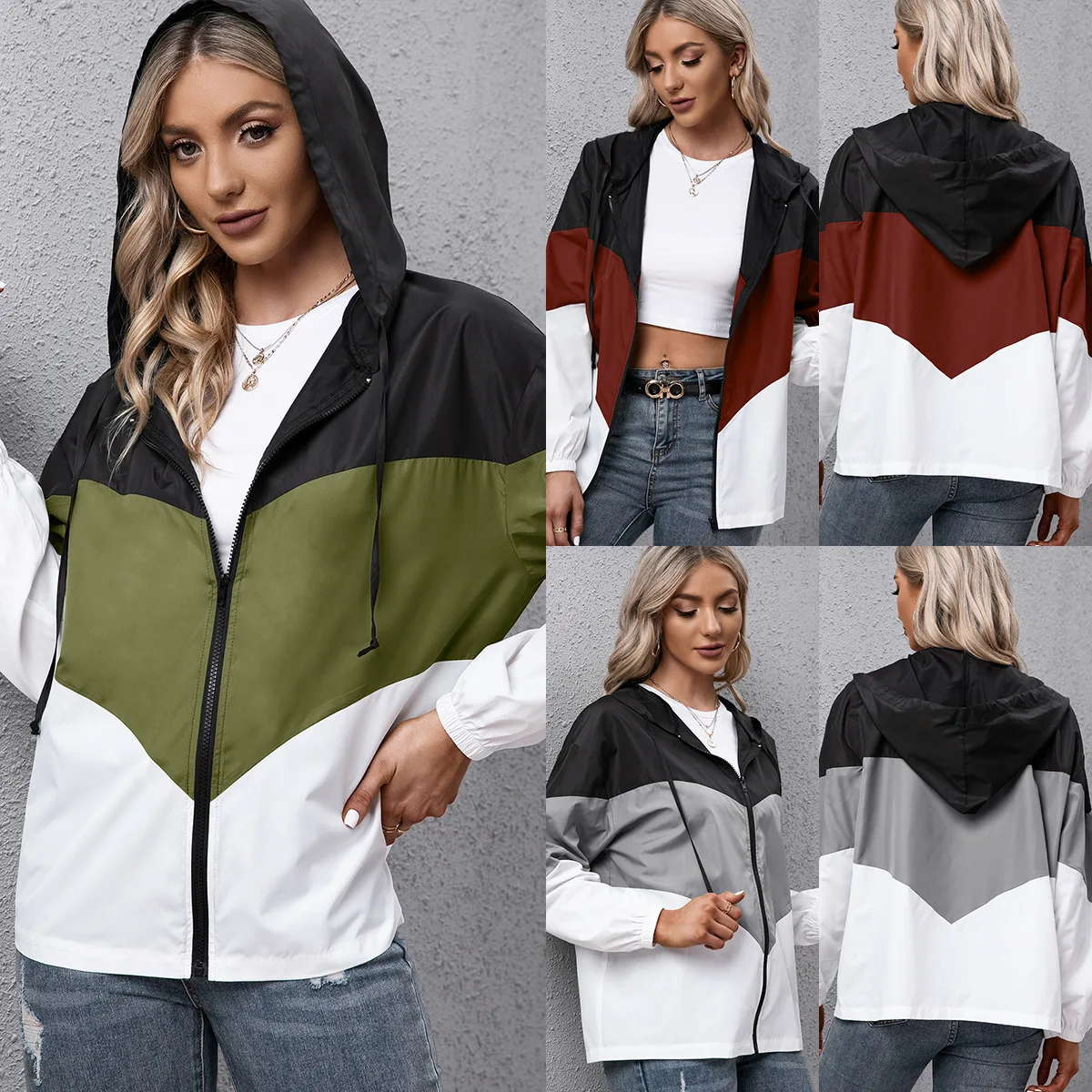 

2021 Spring Autumn Women Jacket Female Waterproof Windbreaker Tops Fashion Hooded Outwear Women Loose Outdoor Sports Coat
