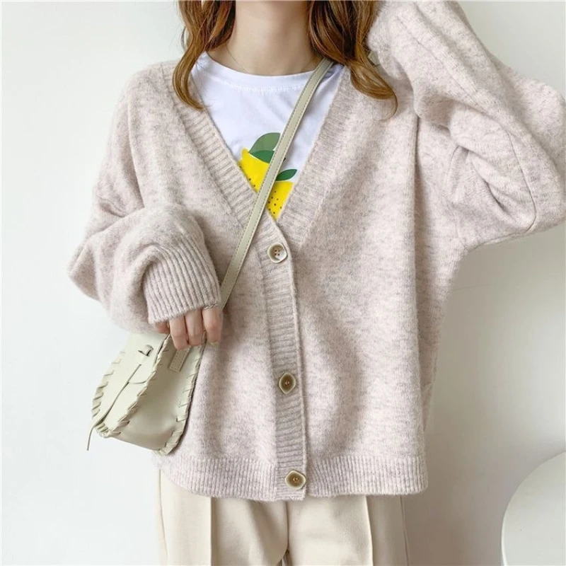 

2021 Autumn Women Sweater Cardigan Winter Solid Cashmere Top Casual Cardigans Chic Korean Fashion Winter Knit Jacket Oversized
