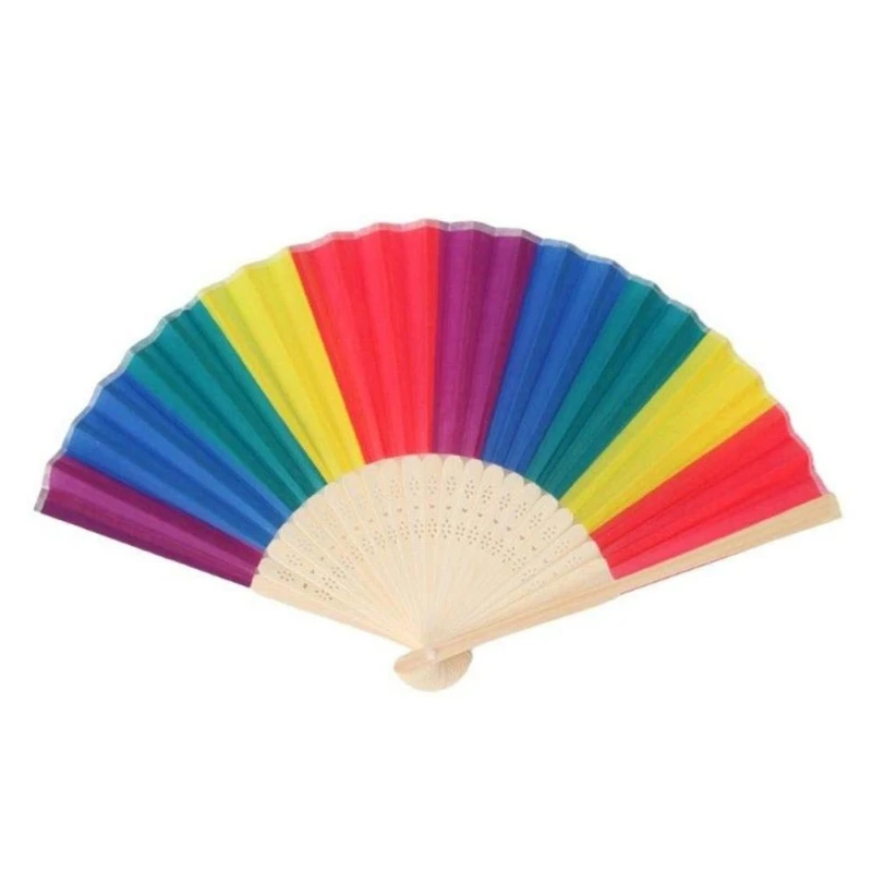 

21CM Unique Rainbow Folding Fan Plastic Folding Fan Portable Cosplay Dance Props Household Decoration Craft DIY Party Decoration