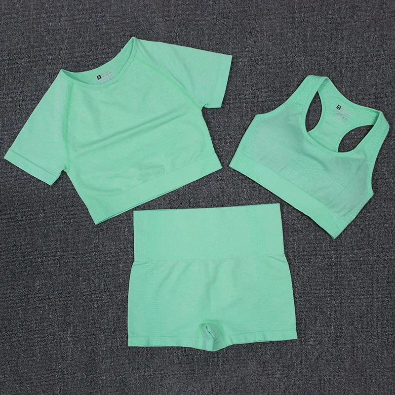 Бесшовный комплект для йоги из 3 предметов спортивный бюстгальтер брюки с