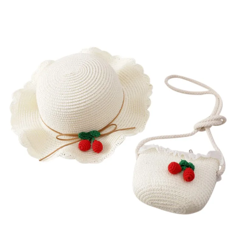 Детская Очаровательная соломенная шапочка для пляжа и сумочки принцессы