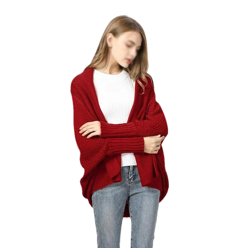 

Women Coat Autumn Winter Knit Cardigan Solid Color Bat Sleeve Coat Feme