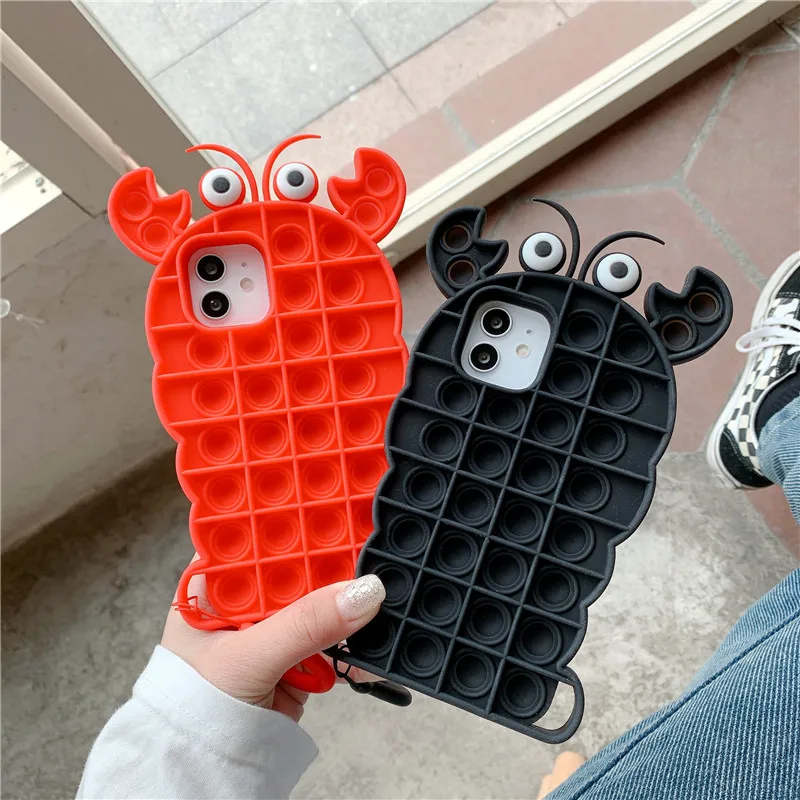 

Cute Crab Popit Push Bubble Silicone iPhone Case For iPhone11 12 13 Pro Max Mini X XS XR XSMAX 8 7 Autism Sensory Fidget Cover