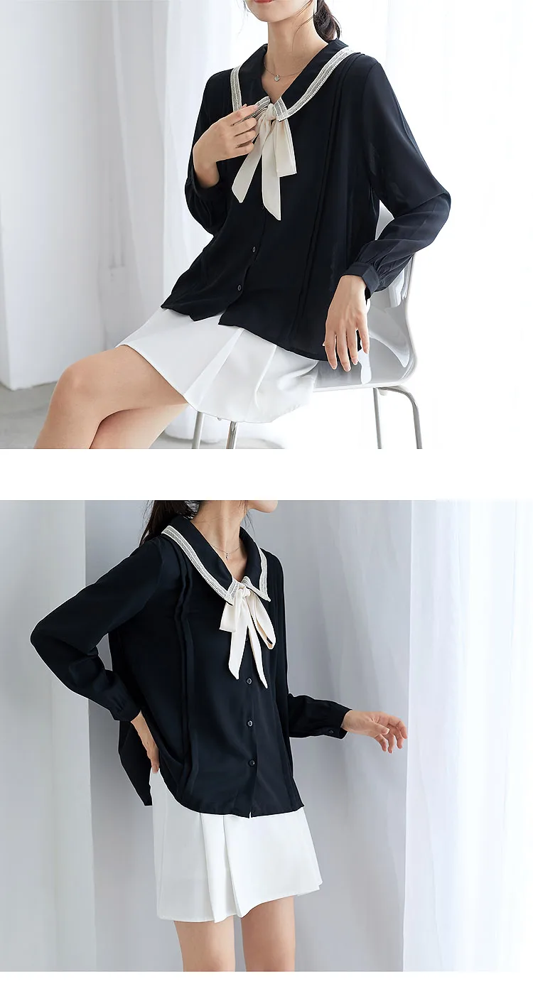 

Women's Blouses Fashion Tops Casual Shirts Solid Color Blouse Splicing Doll Collar Shirt Short Sleeve Top Korean New Summer