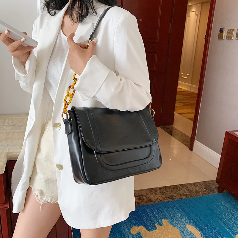 

Large Capacity Solid Color Women Chain Handbags High Quality PU Leather Ladies Shoulder Bag Female Daily Travel Casual Tote Bags