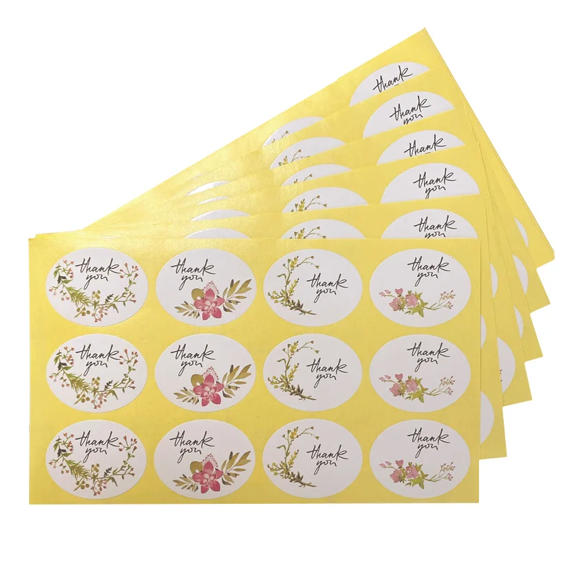 600pcs/lot Vintage flower Thank you Ellipse sealing label Adhesive Kraft Seal Sticker for Baking Gift Stickers Funny DIY work - купить по
