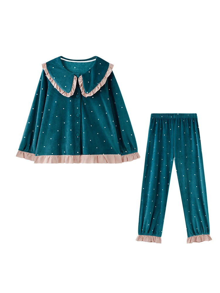 

Winter Flannel Pajama Set Women Cardigan Button Fleece Pajamas Sleepwear Homewear Velvet Female LoungeWear Sweet Nightwear Suits
