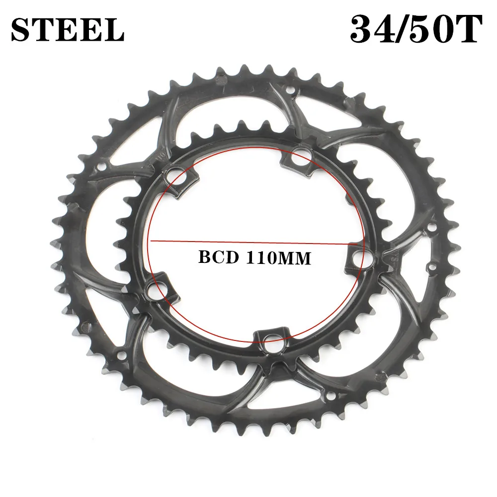 34 50T STEEL 110 BCD велосипедная Звездочка для шоссейного велосипеда 34T 50T из алюминиевого сплава - Цвет: 34 50T STEEL