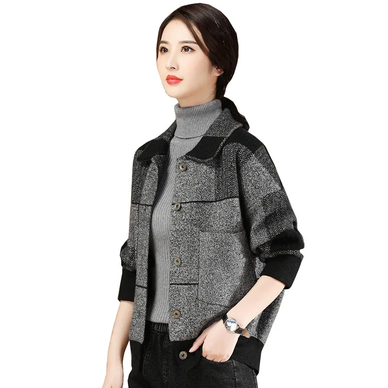 

Женское шерстяное пальто в клетку, свободная Элегантная черная куртка в Корейском стиле, Толстая куртка из шерсти, Новинка осени 2023, OK930