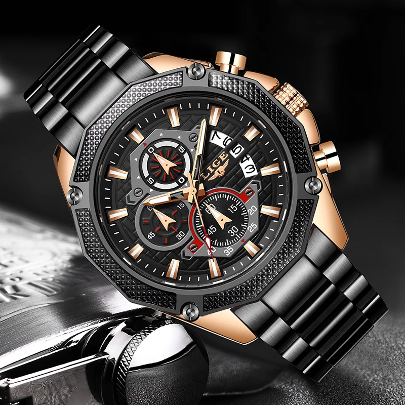

LIGE Stainless Steel Watches for Men Watch Creative Fashion Luminous Dial with Chronograph Clock Male Casual Luxury Wristwatches
