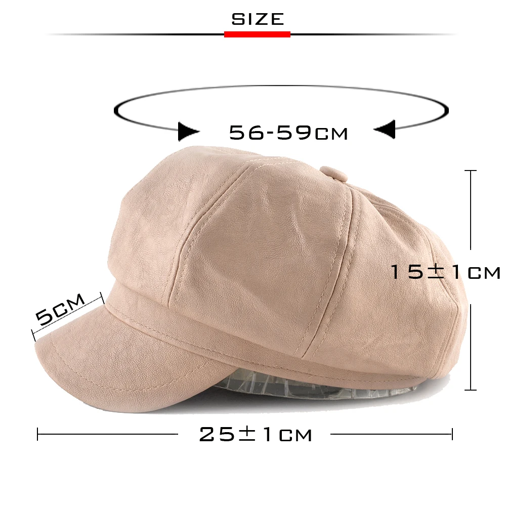 Осенне зимняя кожаная головные уборы для женщин газетчика Твердые регулируемые