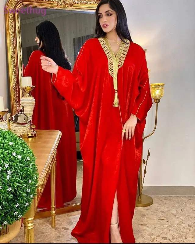 Женское бархатное платье Mayata, марокканский кафтан, открытое в Дубае, с золотыми лентами, рукавами летучая мышь, мусульманские турецкие, Араб...