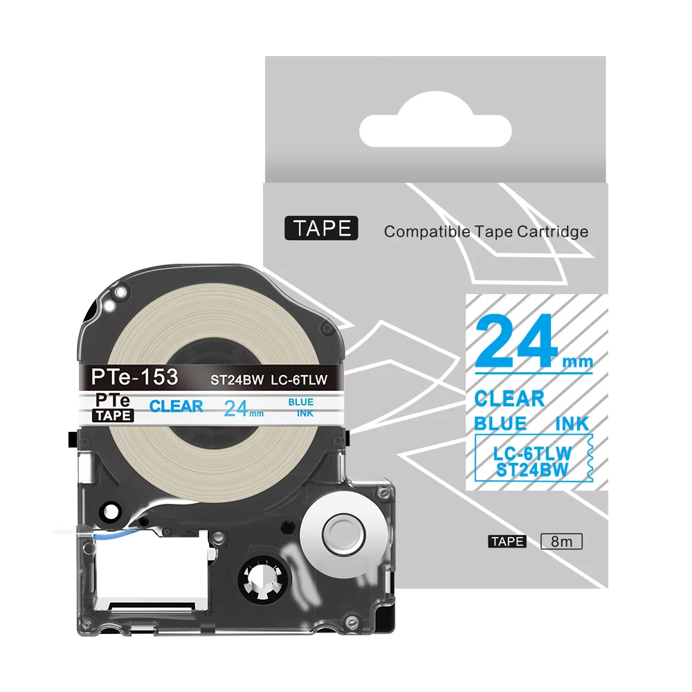 Синий на прозрачной ST24BW 24 мм этикетки ленты совместимы для принтеров этикеток epson