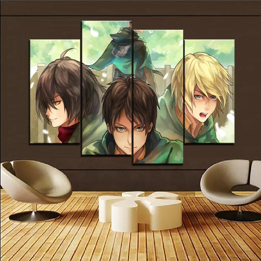 Современный минималистичный настенный арт 4 панели аниме атака гигантская