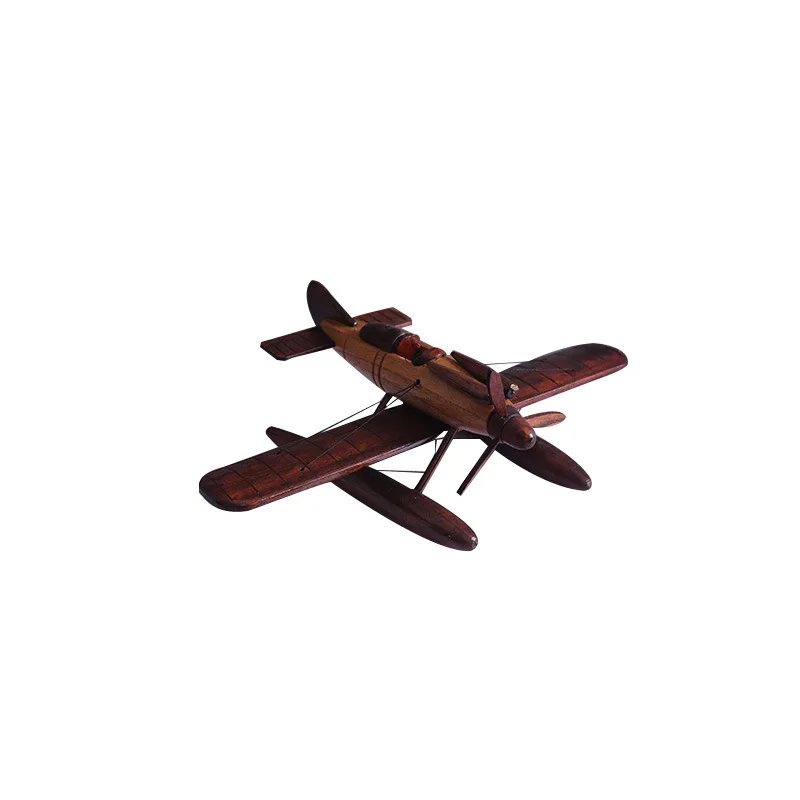 

Antique Wooden Aircraft Model Ornament Handicraft Photo Double Wing Fighter Pendant Toy
