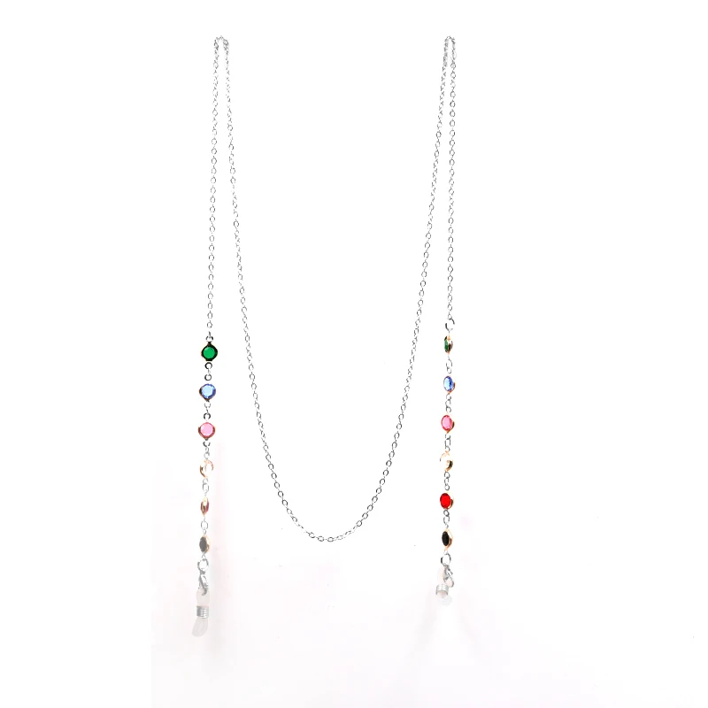 Gemstone Silver Color_max модные шикарные Золотые Серебряные очки солнечные очки с цепочкой цепочка для очков для чтения очки акриловые бусины цепи - Цвет: Gemstone Silver