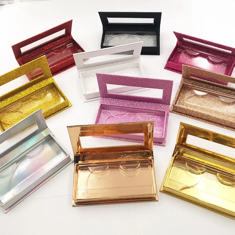 

10 Pcs Wholesale False Eyelashes Rectangle Packaging Box Fake 3D Mink Lashes Boxes Faux Strip Shine Magnetic Case Empty