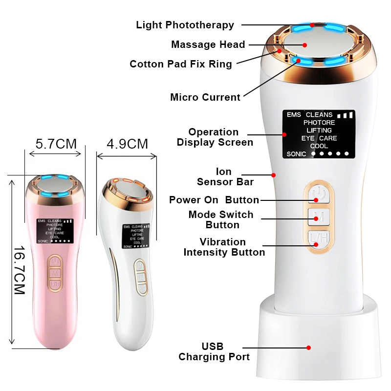 7 в 1 радио мезотерапия Электропорация лифтинг красота светодиодный фотон
