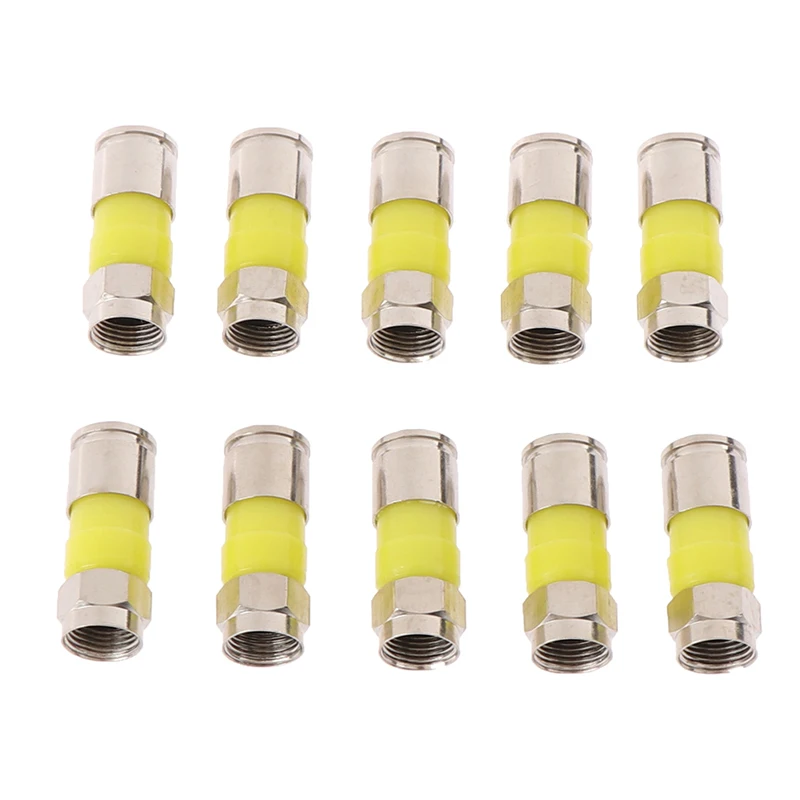 

10pcs Yellow RG6 F Type Compression 2.8cm Quality Snap Seal Plug Connector