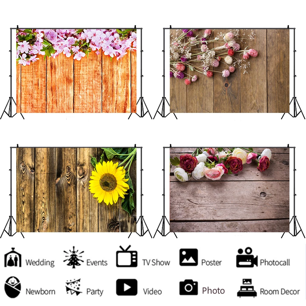 

Summer Sunflower Retro Board Flower Background Girl Birthday Party Room Decoration Photography Studio Photo Vinyl Backdrop Cloth